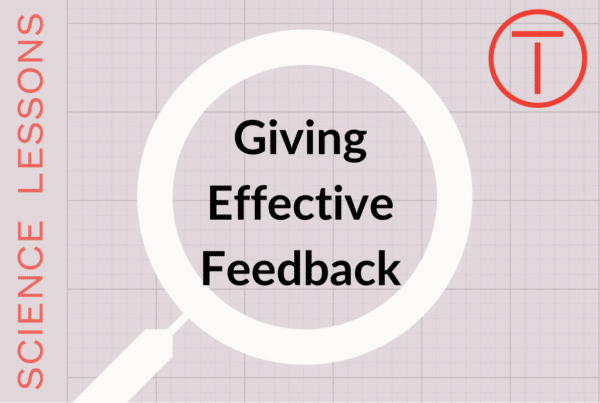 Science lessons image with the text "giving effective feedback" in a magnifying glass